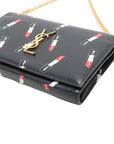 Pre-Loved Kate Chain Wallet Crossbody Bag Lipstick Print Leather Small with Gold Hardware, Black