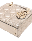 Pre-Loved Lady Dior Handbag Cannage Leather Mini with Gold Hardware, Metallic Champagne Gold