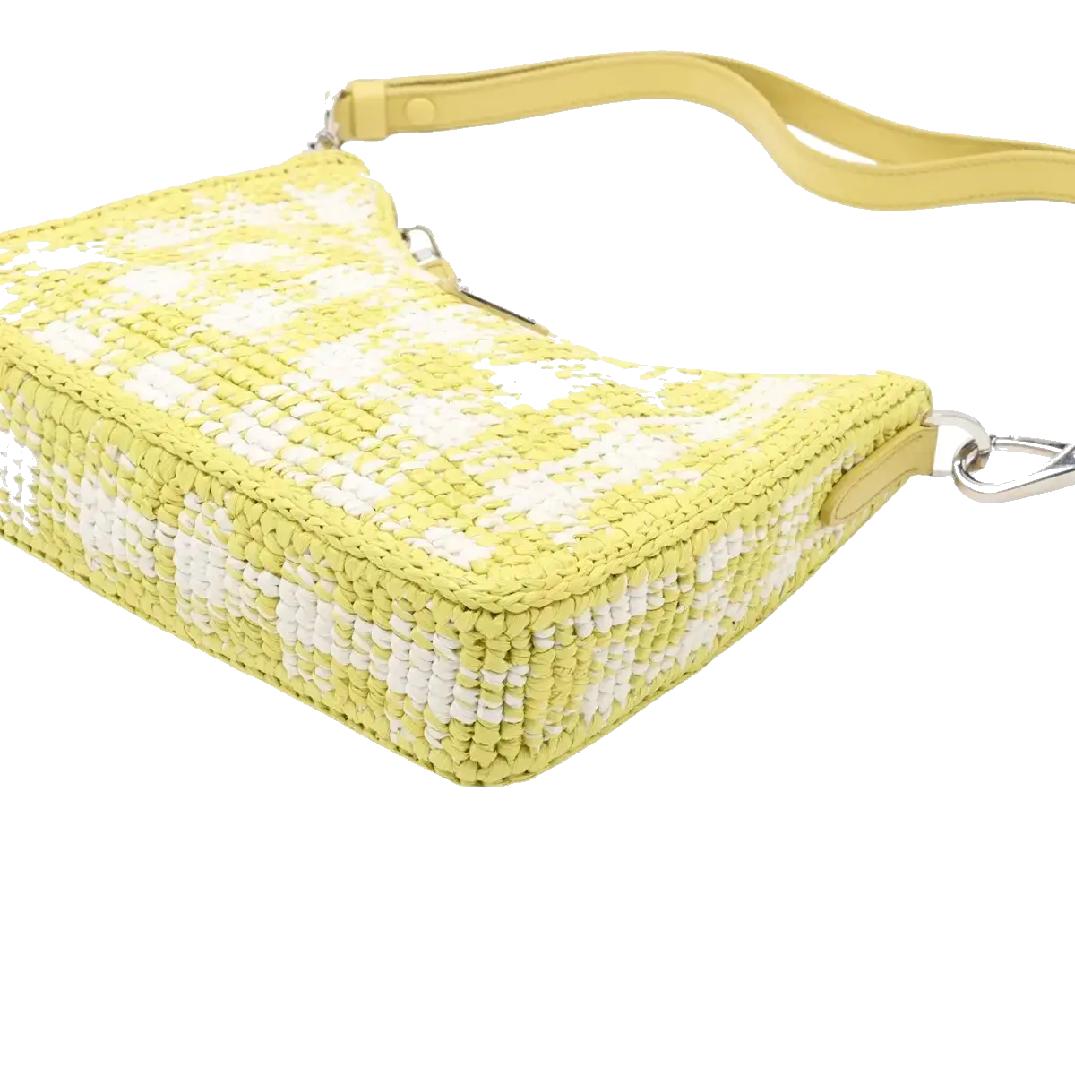 Pre-Loved Re-Edition 2005 Shoulder Bag Crochet Raffia Gingham Mini with Silver Hardware, Yellow and White