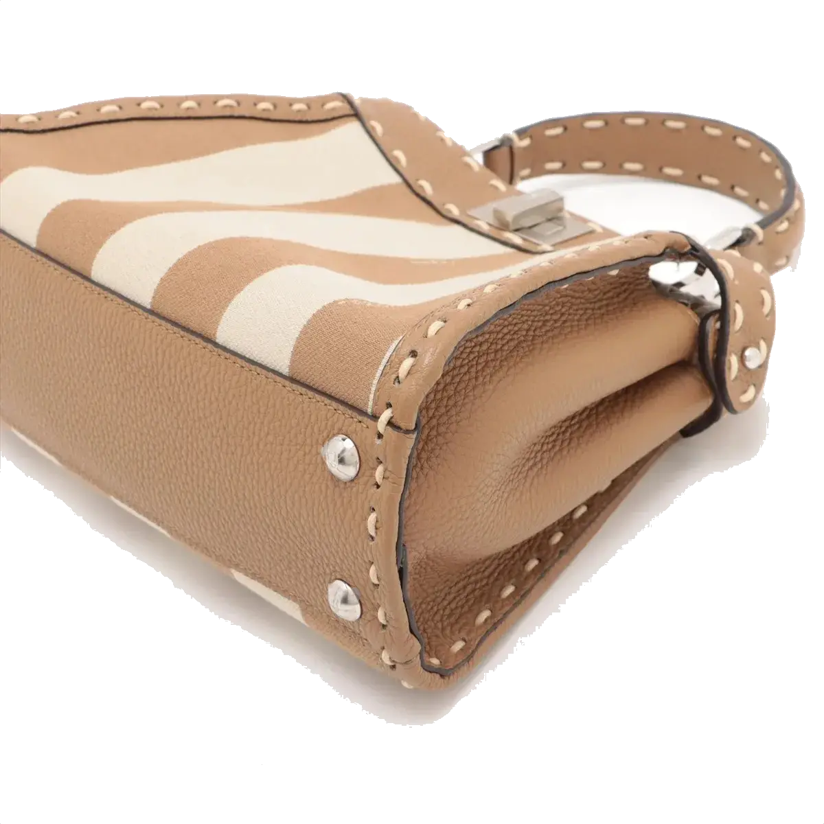 Pre-Loved Peekaboo Handbag Striped Canvas Mini with Silver Hardware, Brown and Beige