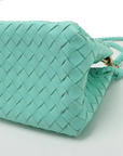 Pre-Loved Andiamo Shoulder Bag Intrecciato Leather Mini with Gold Hardware, Turquoise