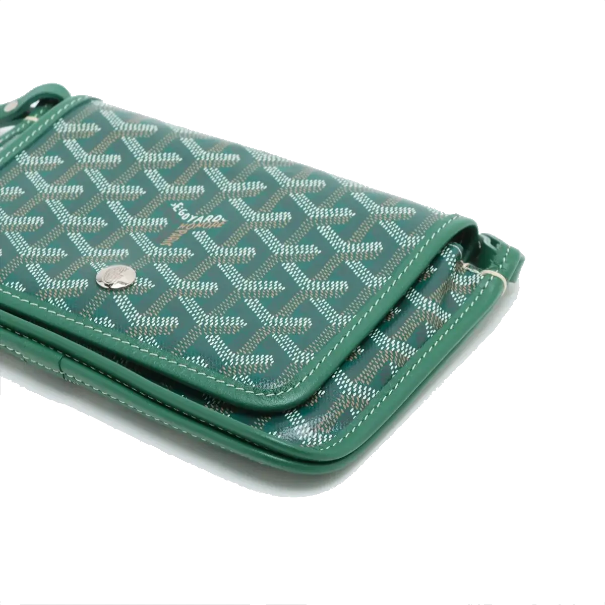 Pre-Loved Plumet Crossbody Bag Goyardine Chevron Coated Canvas with Silver Hardware, Green
