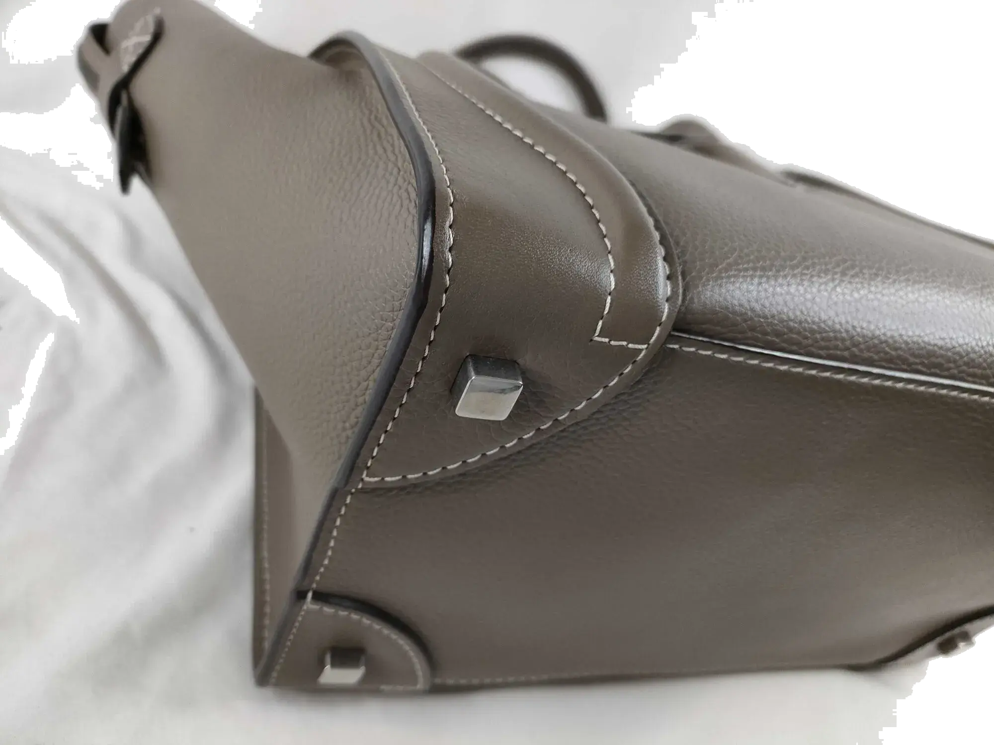 Pre-Loved Luggage Tote Leather Mini with Silver Hardware, Taupe
