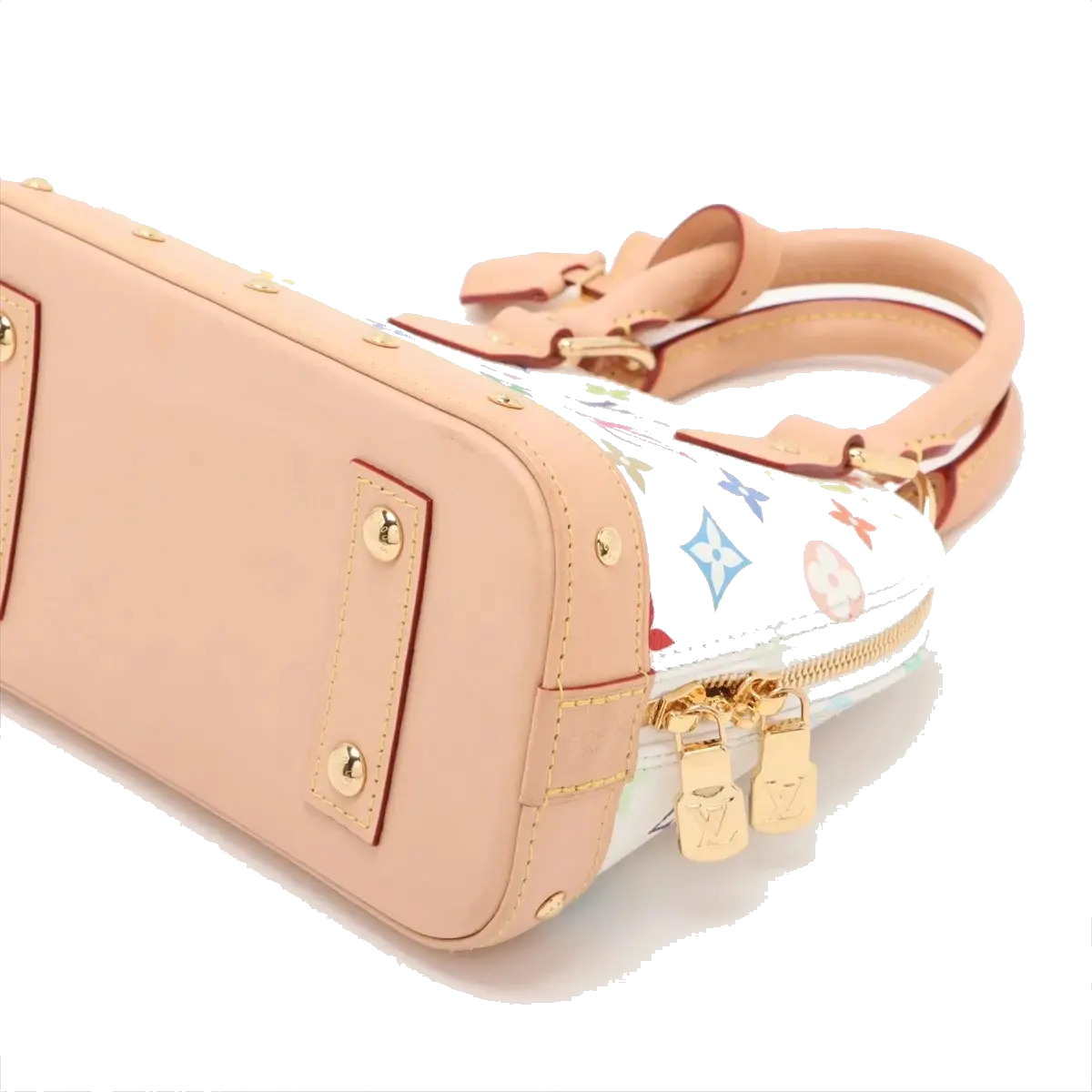 Pre-Loved Alma BB Handbag Monogram Coated Canvas BB with Gold Hardware, White Multicolore