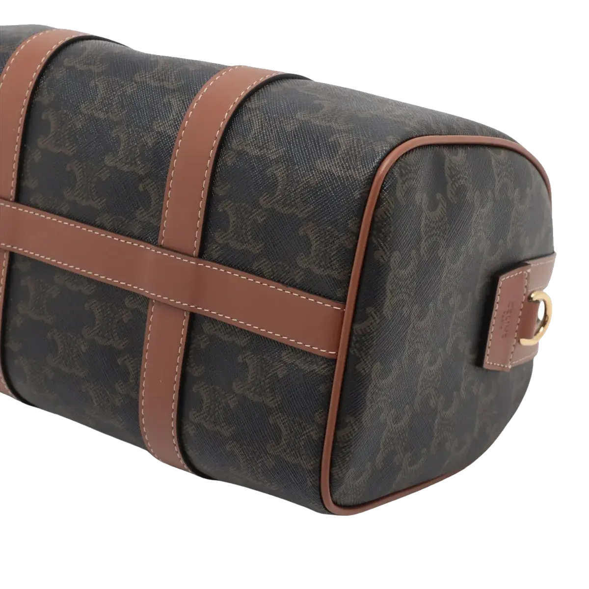 Pre-Loved Triomphe Boston Bag Handbag Triomphe Coated Canvas Small with Gold Hardware, Brown