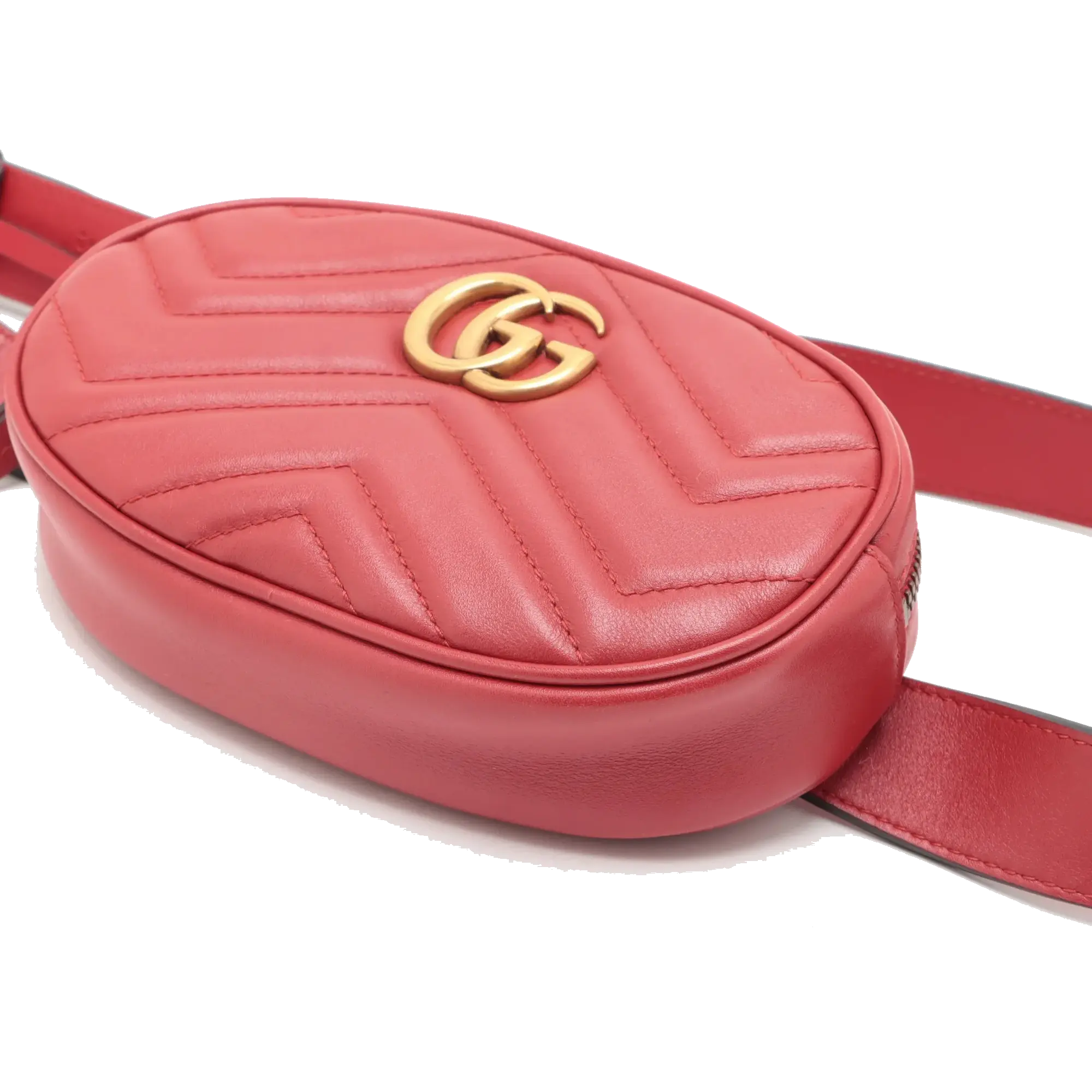 Pre-Loved GG Marmont Matelassé Belt Bag Quilted Leather with Aged Gold Hardware, Red