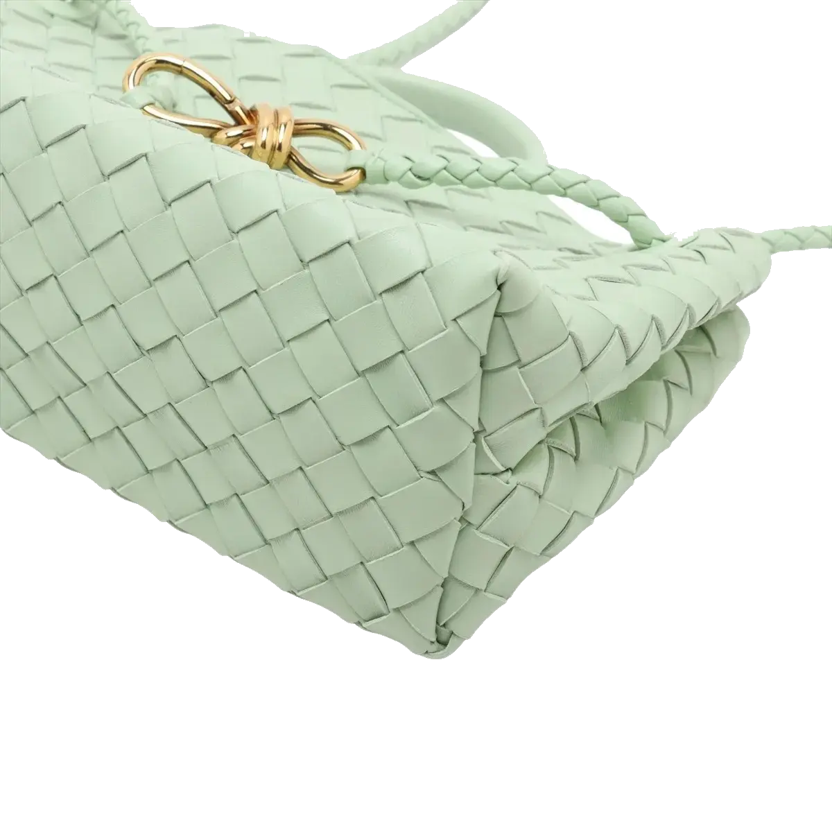 Pre-Loved Andiamo Handbag Intrecciato Leather Small with Gold Hardware, Mint Green