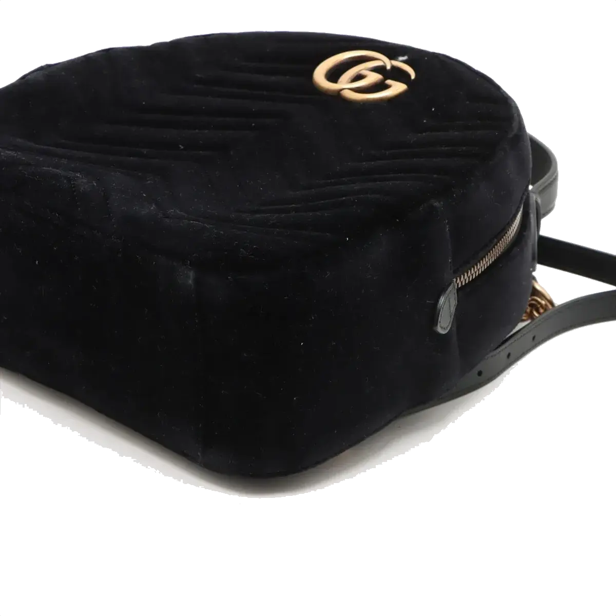 Pre-Loved GG Marmont Backpack Quilted Velvet Mini with Aged Gold Hardware, Black