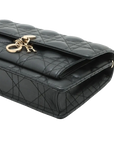 Pre-Loved Lady Dior Wallet on Chain Cannage Leather with Gold Hardware, Black