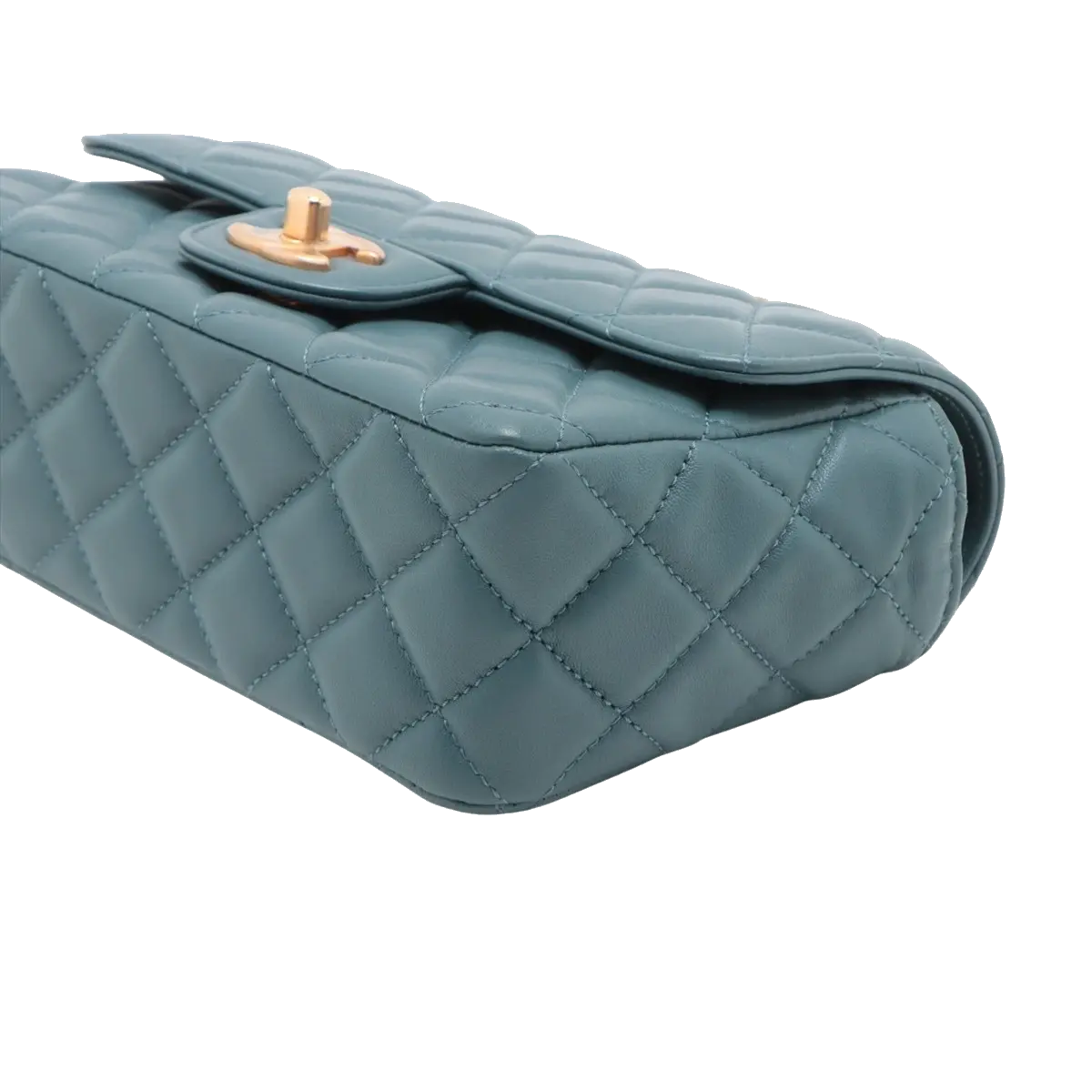 Pre-Loved Mini Flap Bag with Top Handle Handbag Quilted Leather Mini with Gold Hardware, Teal Blue