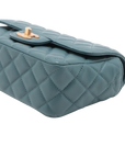 Pre-Loved Mini Flap Bag with Top Handle Handbag Quilted Leather Mini with Gold Hardware, Teal Blue