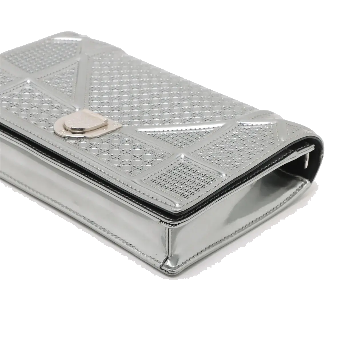 Pre-Loved Diorama Wallet on Chain Crossbody Bag Cannage Micro-Cannage Leather Small with Silver Hardware, Silver