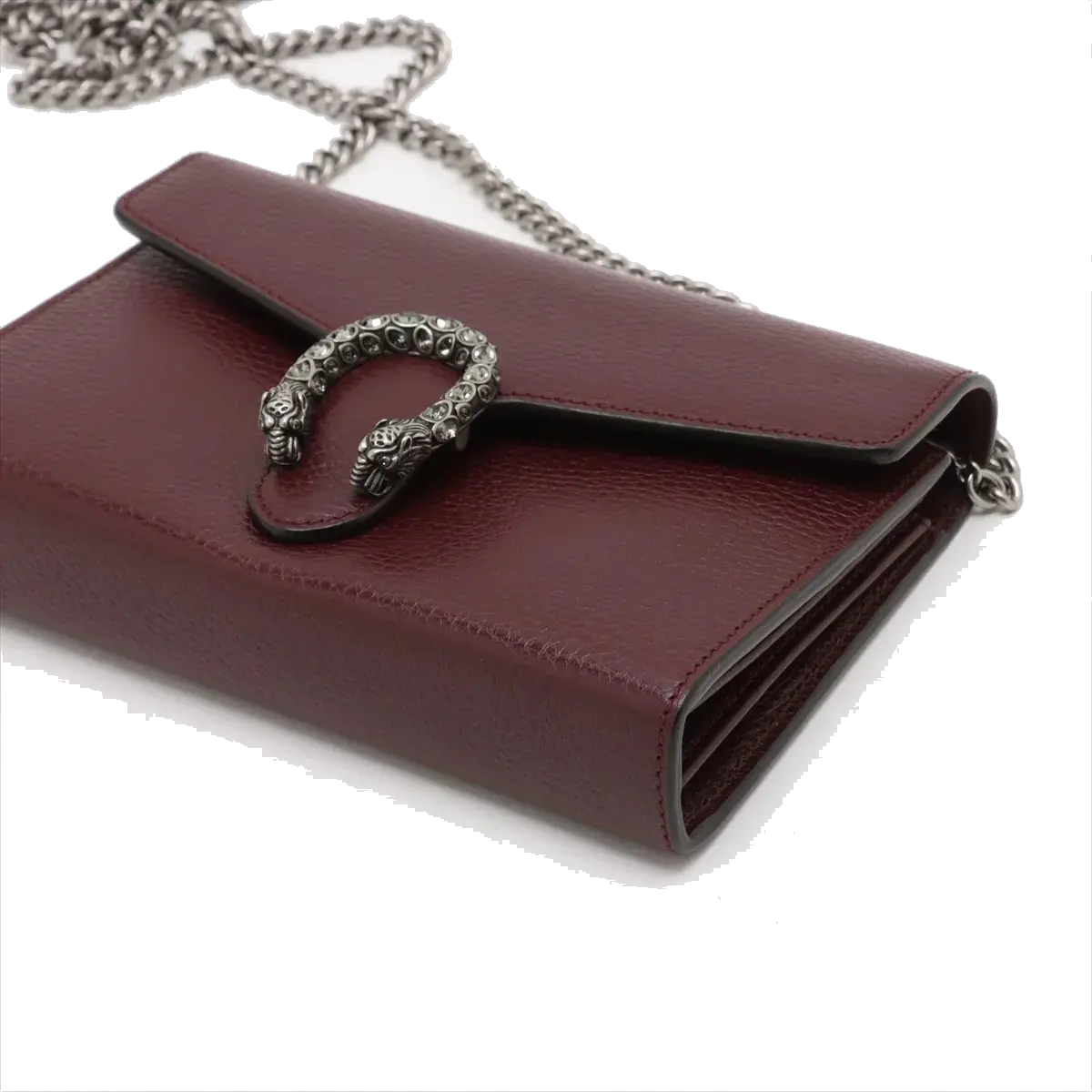 Pre-Loved Dionysus Chain Wallet Crossbody Bag Leather Mini with Aged Silver Hardware, Burgundy