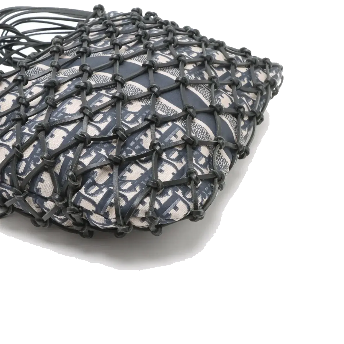 Pre-Loved Oblique Net Tote Tote Oblique Coated Canvas with Gold Hardware, Navy Blue and Beige