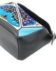 Pre-Loved Puzzle Handbag Embroidered Leather Small with Silver Hardware, Black Multicolor