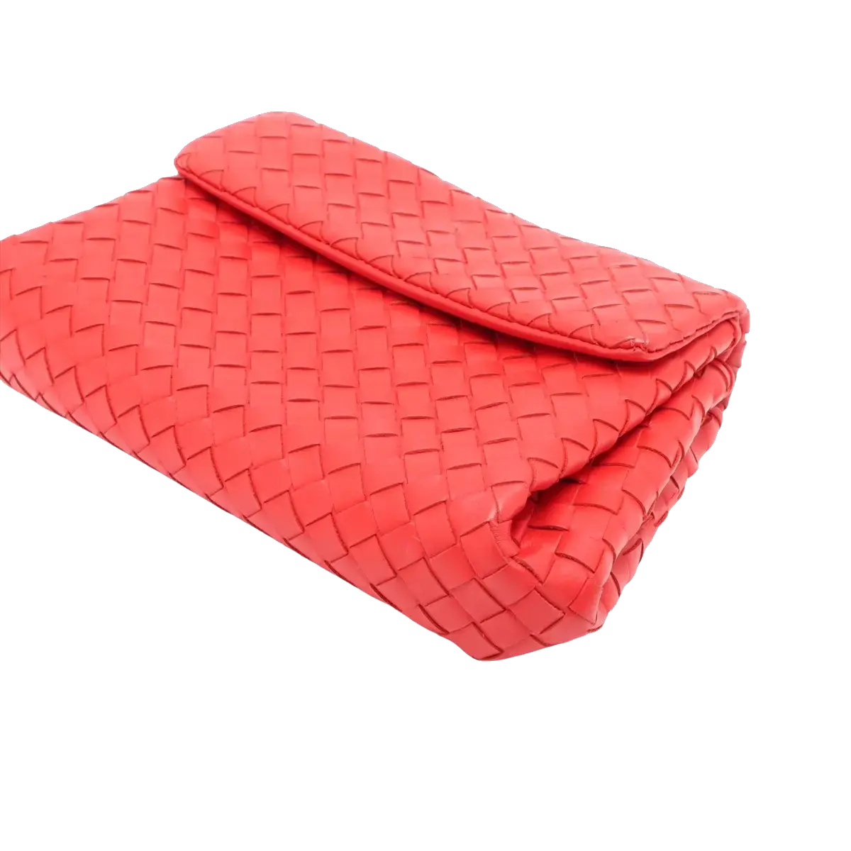 Pre-Loved Intrecciato Clutch Clutch Intrecciato Leather with Silver Hardware, Coral Red