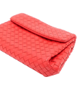 Pre-Loved Intrecciato Clutch Clutch Intrecciato Leather with Silver Hardware, Coral Red
