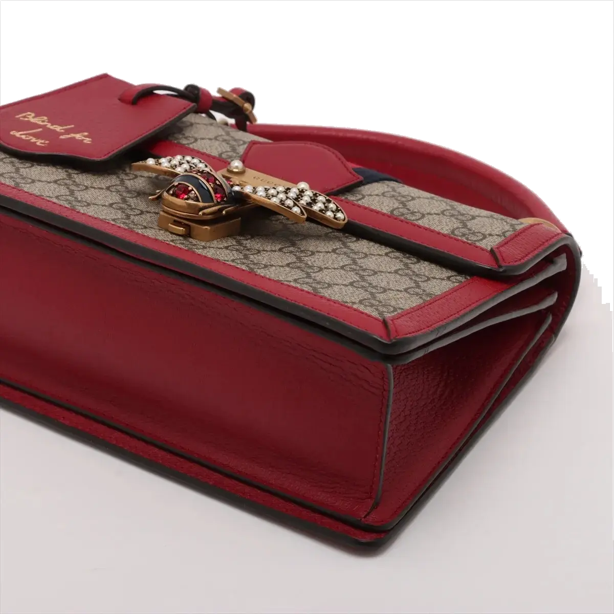 Pre-Loved Queen Margaret Handbag Monogram Coated Canvas Small with Aged Gold Hardware, Beige Ebony Red