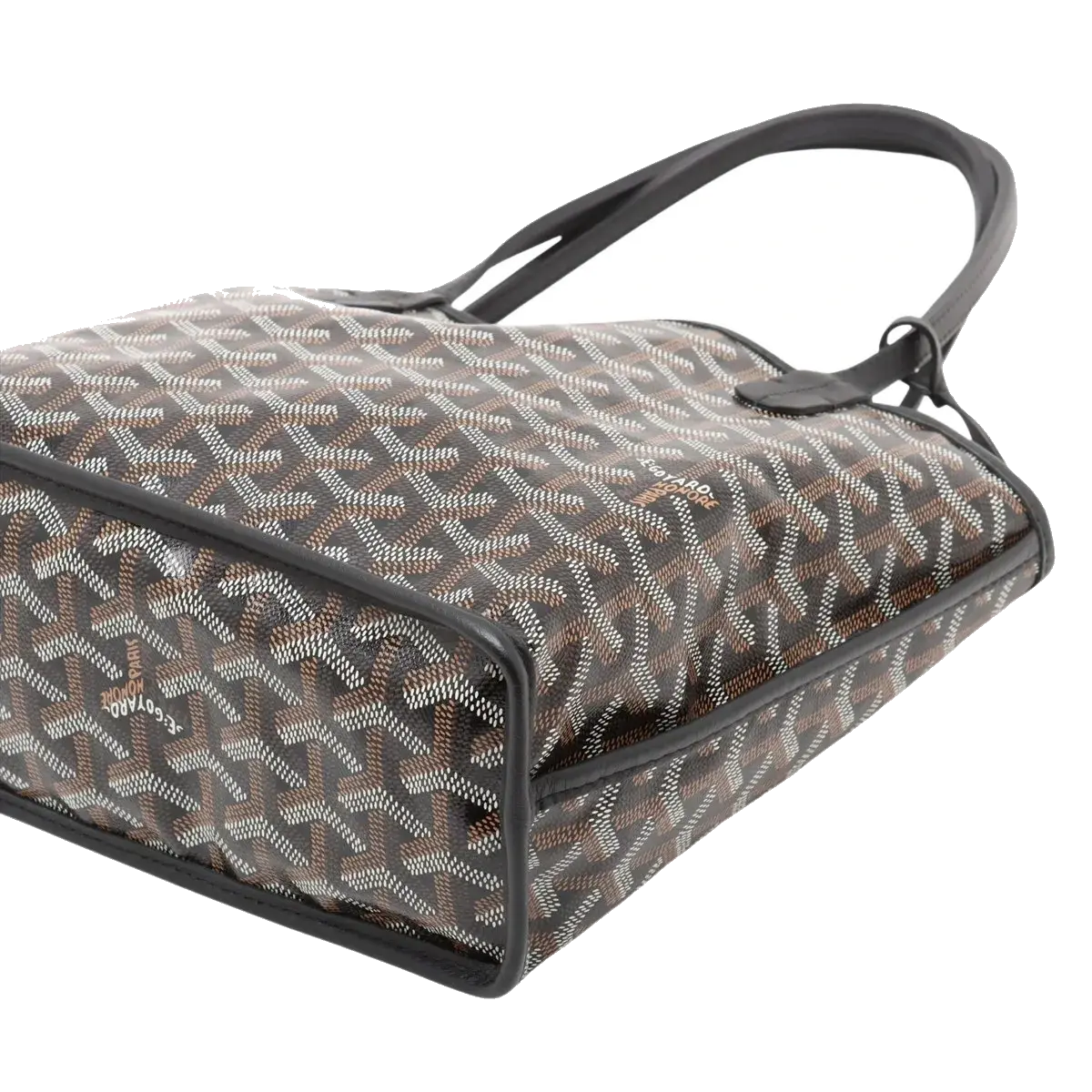 Pre-Loved Anjou Mini Tote Goyardine Chevron Coated Canvas Mini, Black/Tan