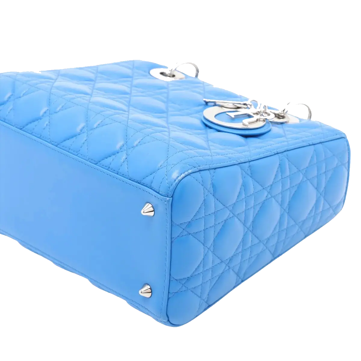 Pre-Loved Lady Dior Handbag Quilted Leather Medium with Silver Hardware, Blue