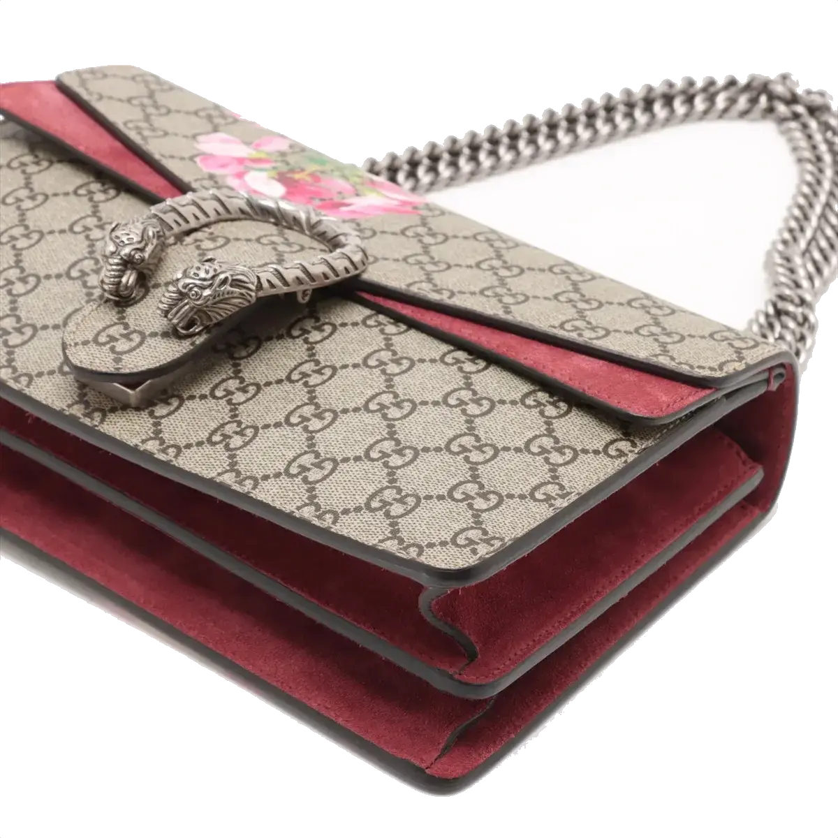 Pre-Loved Dionysus Blooms Shoulder Bag Monogram Coated Canvas Small with Aged Silver Hardware, Beige Ebony with Pink Floral