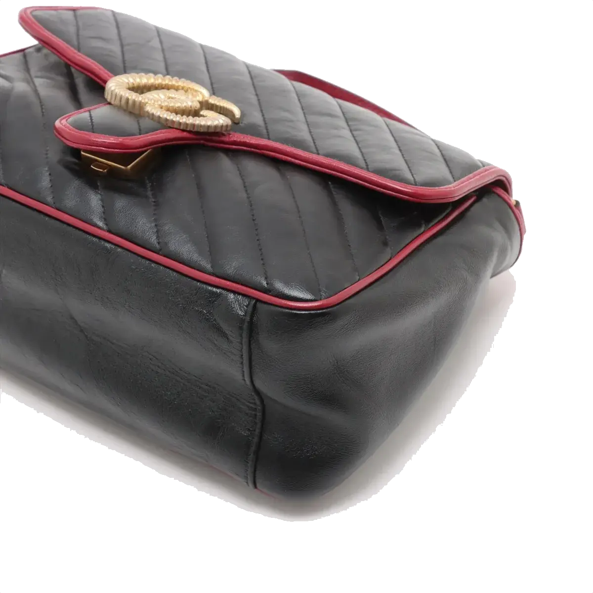 Pre-Loved GG Marmont Top Handle Handbag Quilted Leather Small with Aged Gold Hardware, Black