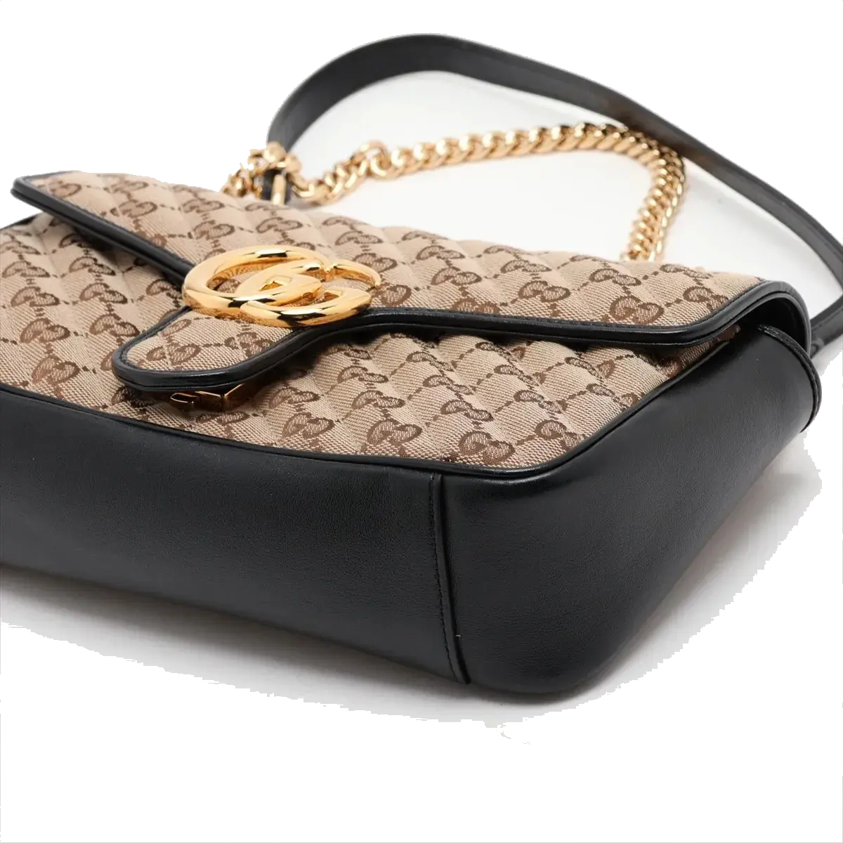 Pre-Loved GG Marmont Shoulder Bag Monogram Coated Canvas Small with Gold Hardware, Beige Ebony