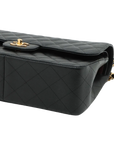 Pre-Loved Classic Double Flap Shoulder Bag Quilted Leather Jumbo with Gold Hardware, Black