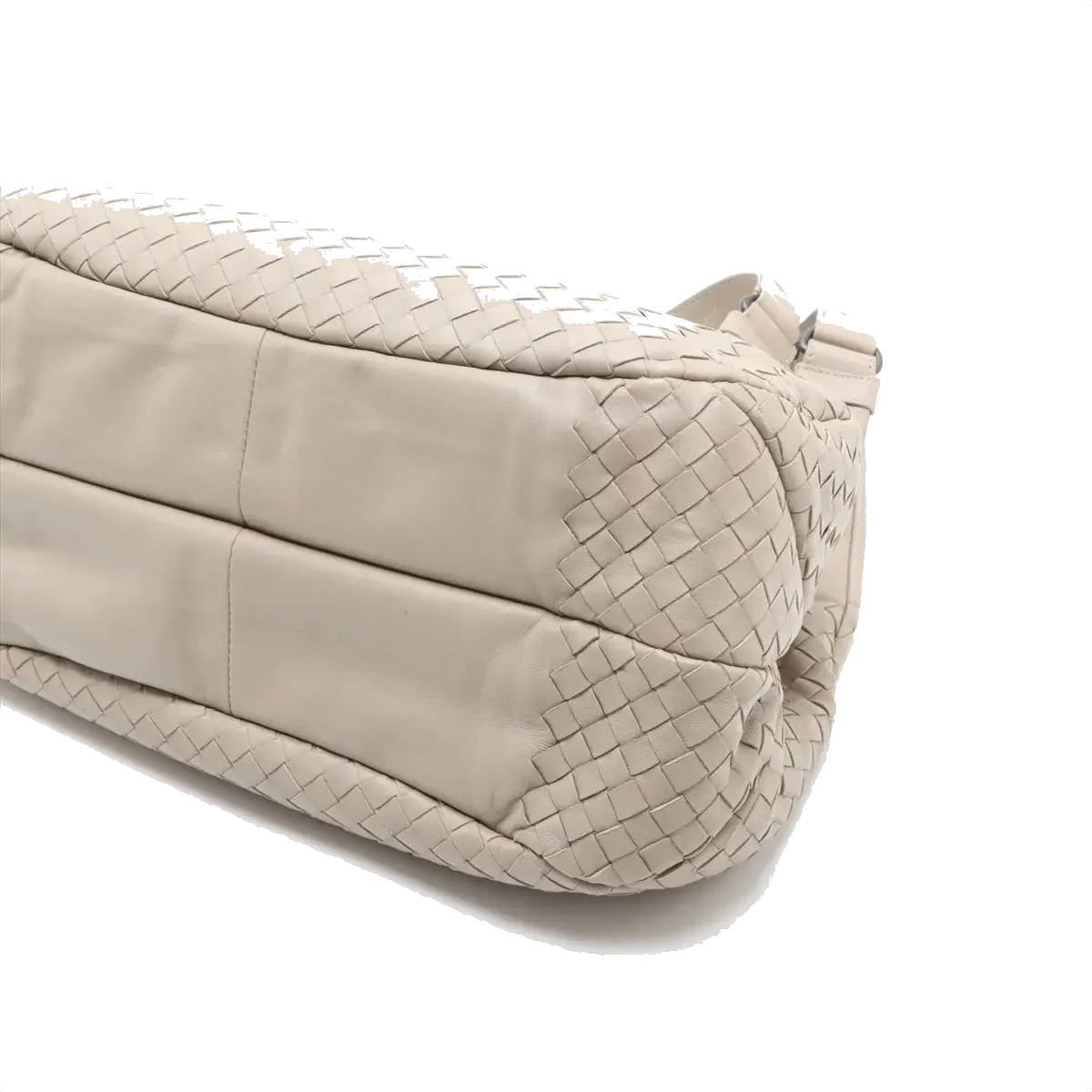 Pre-Loved Campana Shoulder Bag Intrecciato Leather with Gunmetal Hardware, Beige