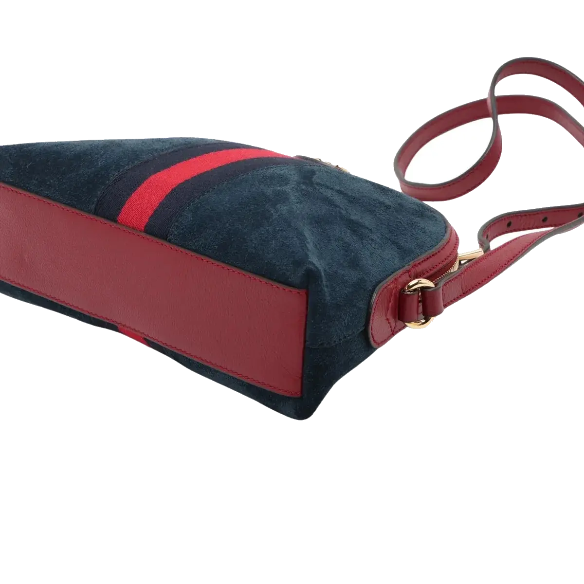 Pre-Loved Ophidia Shoulder Bag Suede Small with Gold Hardware, Navy Blue
