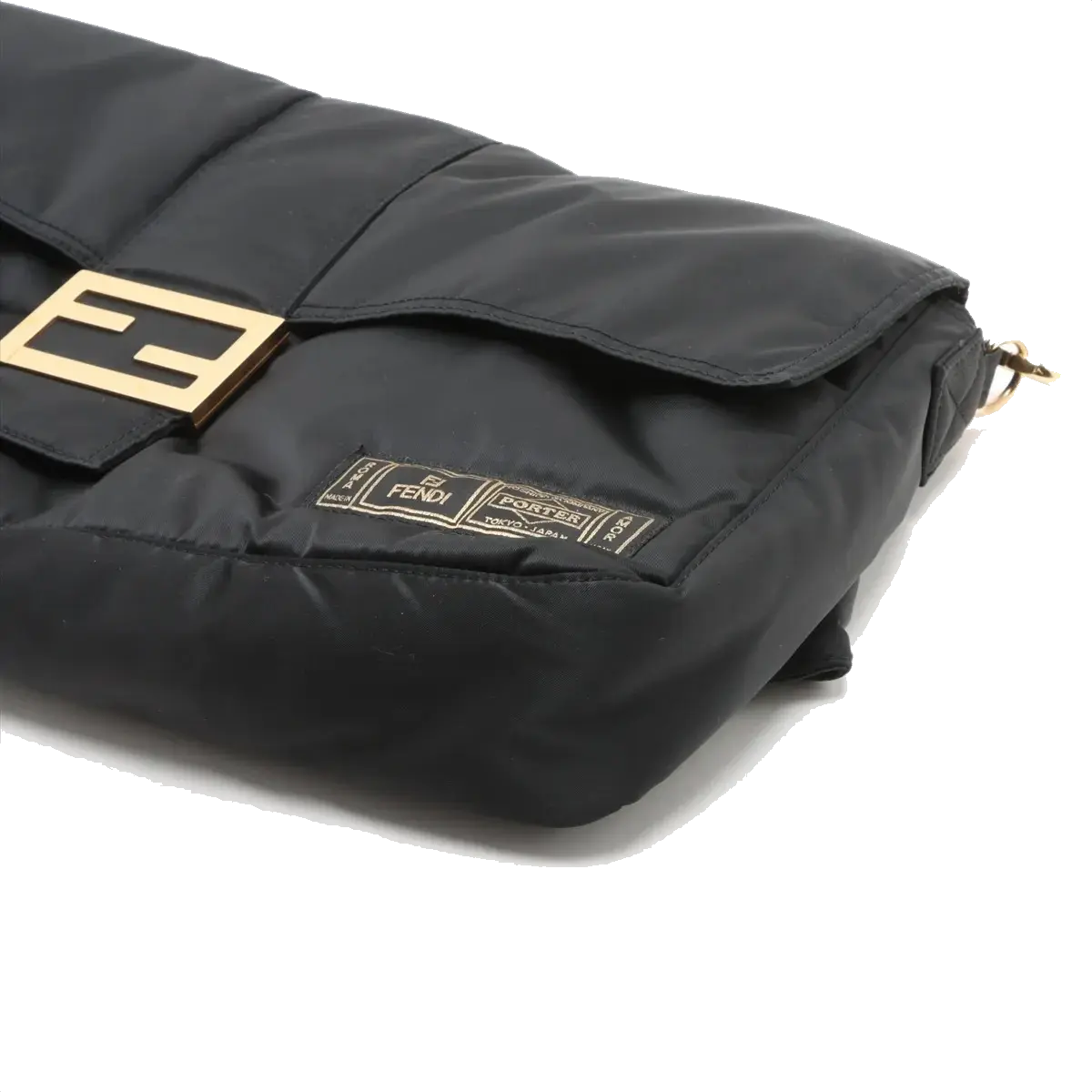 Pre-Loved Mamma Baguette (Fendi x Porter) Shoulder Bag Nylon Large with Gold Hardware, Black