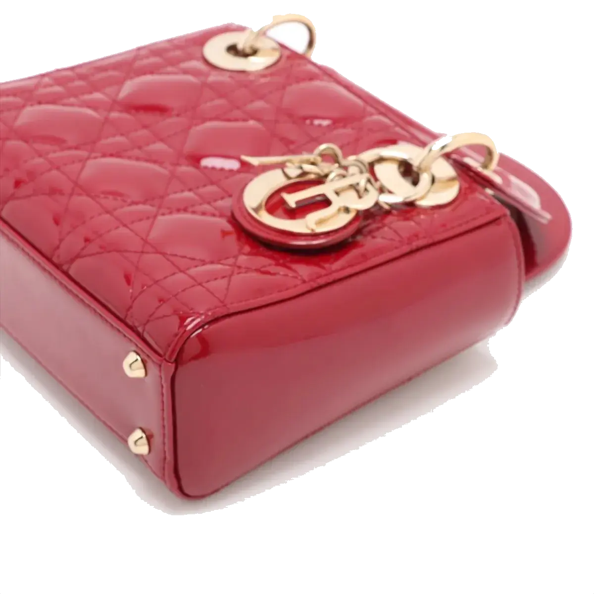 Pre-Loved Lady Dior Handbag Cannage Patent Leather Mini with Gold Hardware, Red