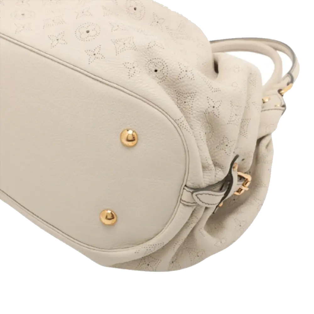 Pre-Loved Mahina XL Shoulder Bag Monogram Leather XL with Gold Hardware, Off-White