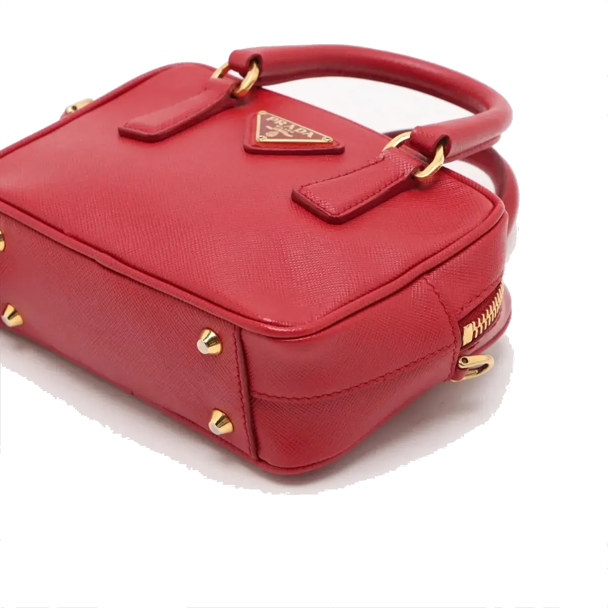 Pre-Loved Saffiano Mini Bauletto Handbag Leather Mini with Gold Hardware, Red
