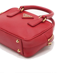 Pre-Loved Saffiano Mini Bauletto Handbag Leather Mini with Gold Hardware, Red