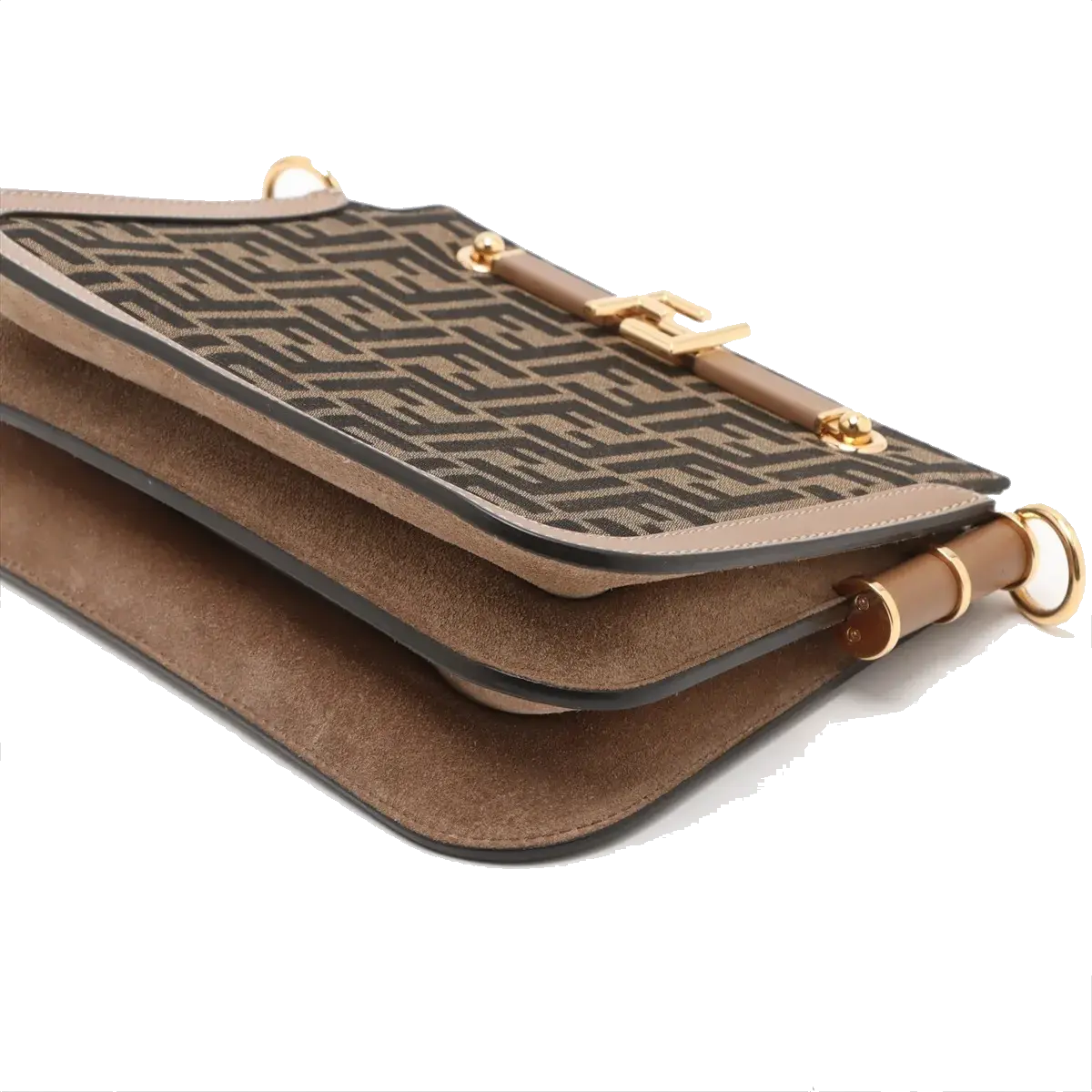 Pre-Loved Touch Crossbody Bag FF Logo Canvas Coated with Gold Hardware, Brown