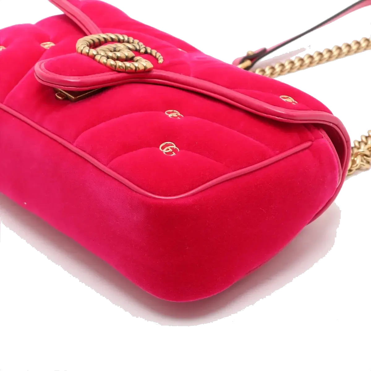 Pre-Loved GG Marmont Shoulder Bag Quilted Velvet Small with Aged Gold Hardware, Pink