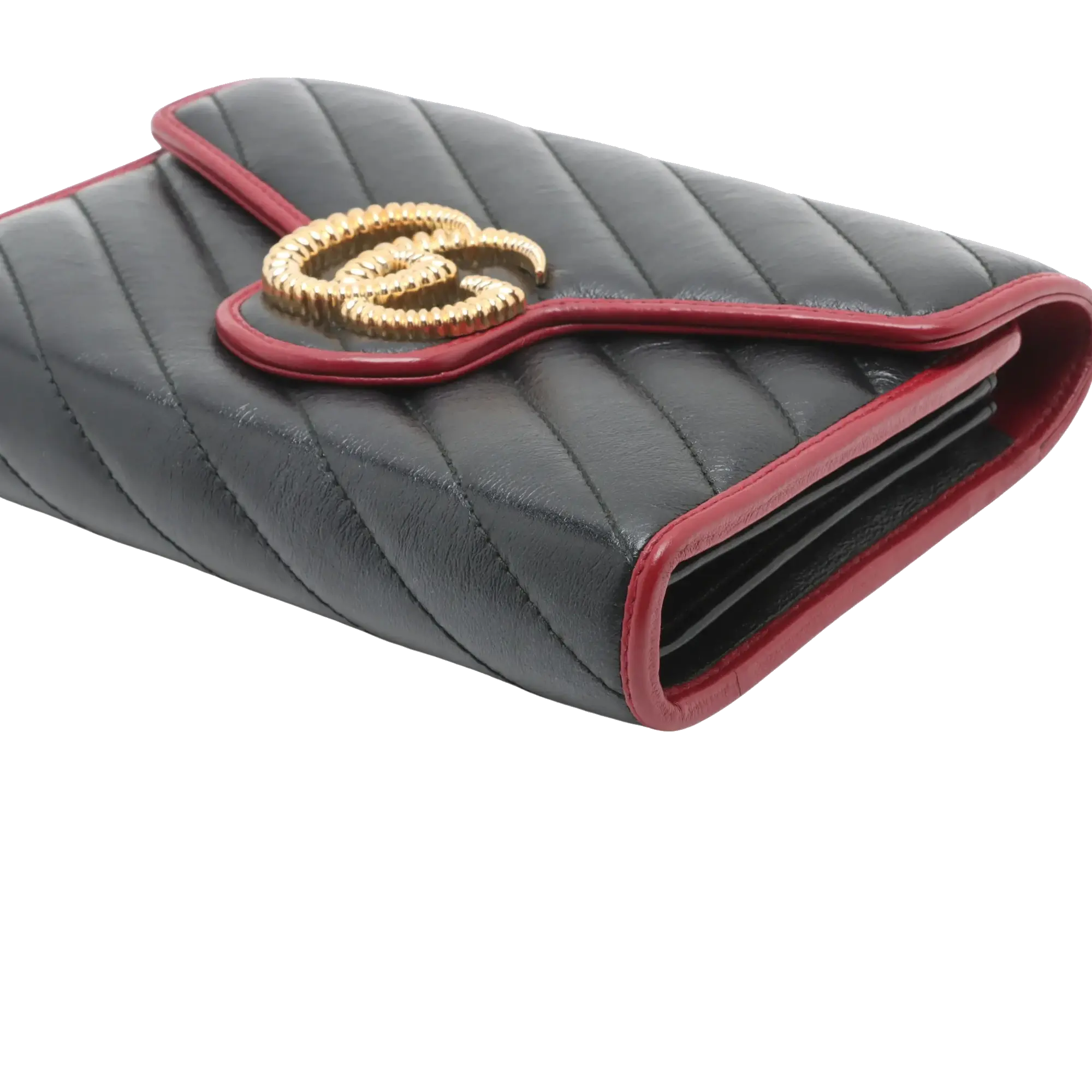 Pre-Loved GG Marmont Torchon Wallet on Chain Crossbody Bag Quilted Leather Mini with Gold Hardware, Black