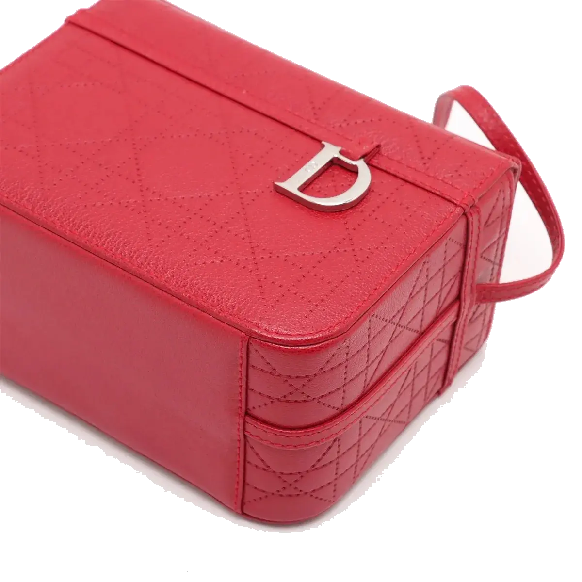 Pre-Loved Lady Dior Vanity Handbag Cannage Leather Mini with Silver Hardware, Red