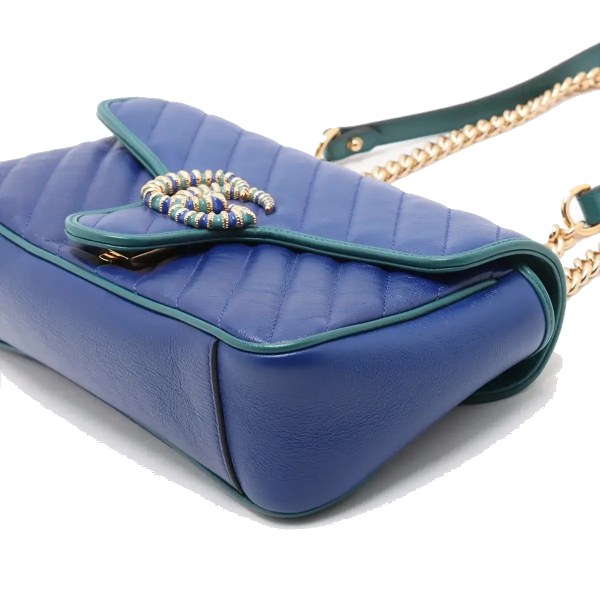 Pre-Loved GG Marmont Shoulder Bag Quilted Leather Small with Gold Hardware, Blue