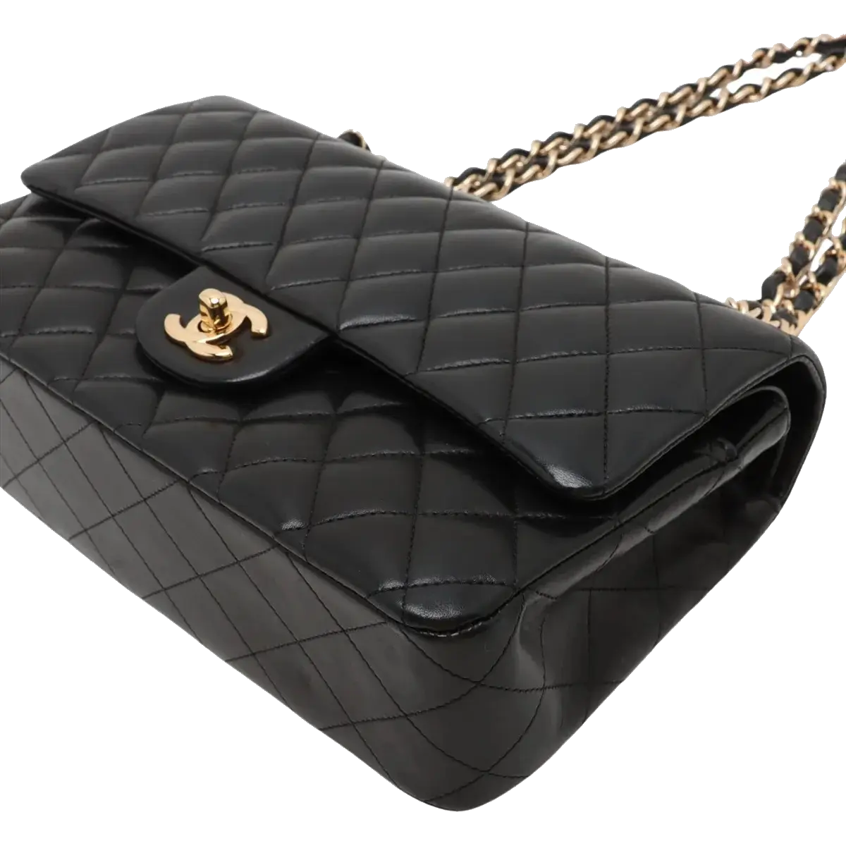 Pre-Loved Classic Double Flap Shoulder Bag Quilted Leather Medium with Gold Hardware, Black