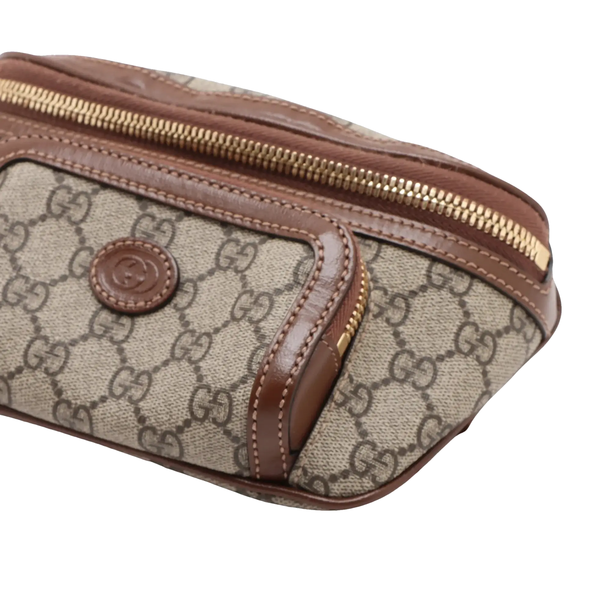 Pre-Loved GG Supreme Belt Bag Monogram Coated Canvas with Gold Hardware, Beige and Ebony