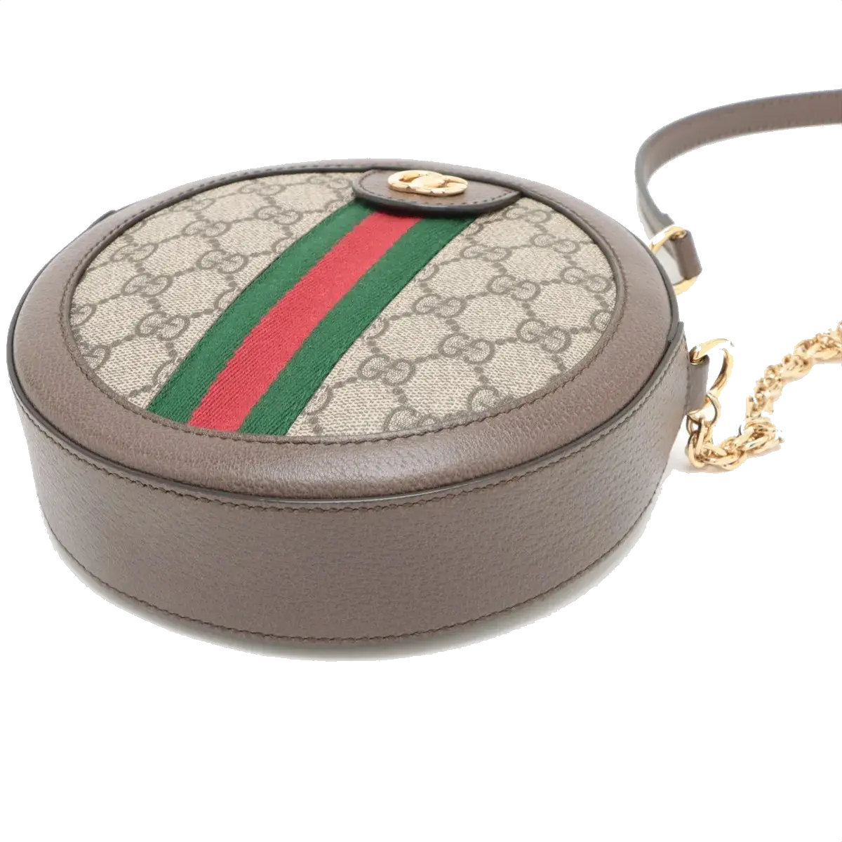 Pre-Loved Ophidia Round Mini Crossbody Bag Monogram Coated Canvas Mini with Gold Hardware, Beige Ebony