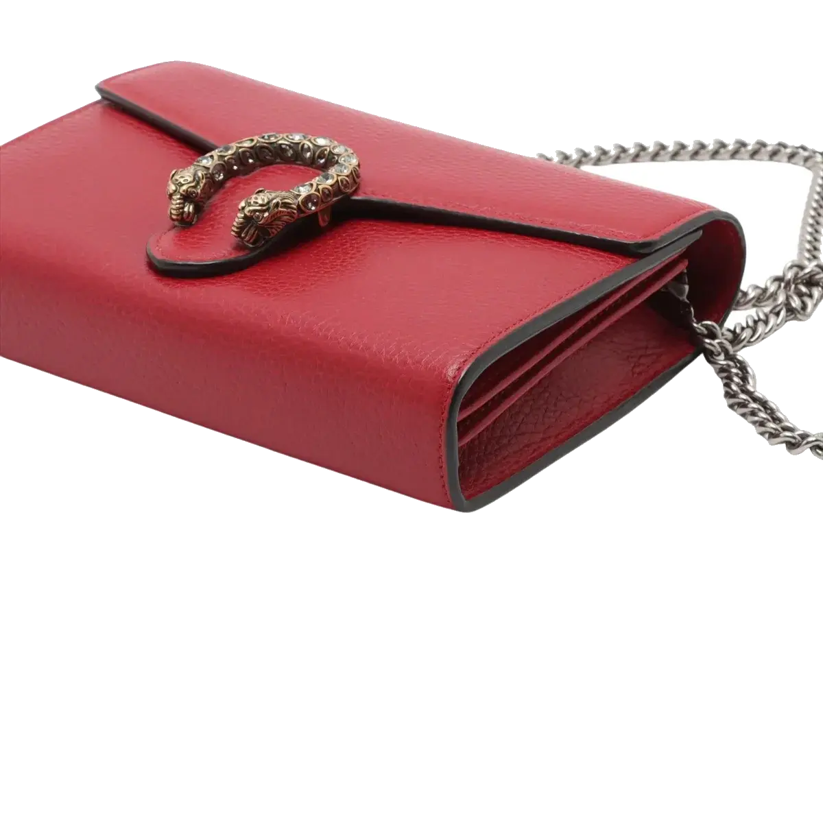 Pre-Loved Dionysus Wallet on Chain Crossbody Bag Leather Mini with Aged Silver Hardware, Red