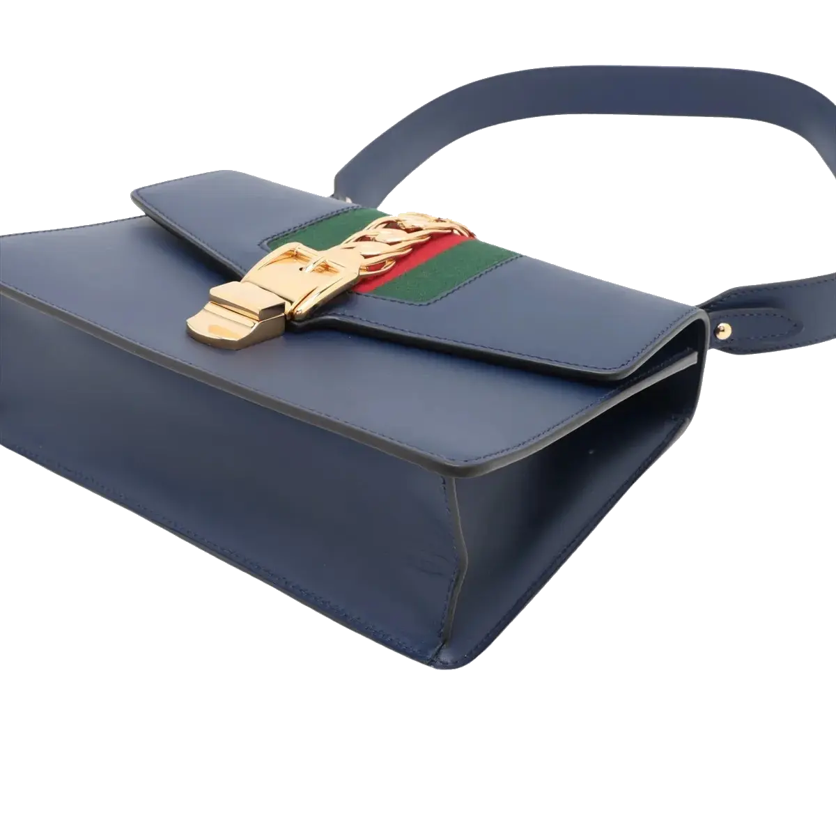 Pre-Loved Sylvie Shoulder Bag Leather Small with Gold Hardware, Navy Blue
