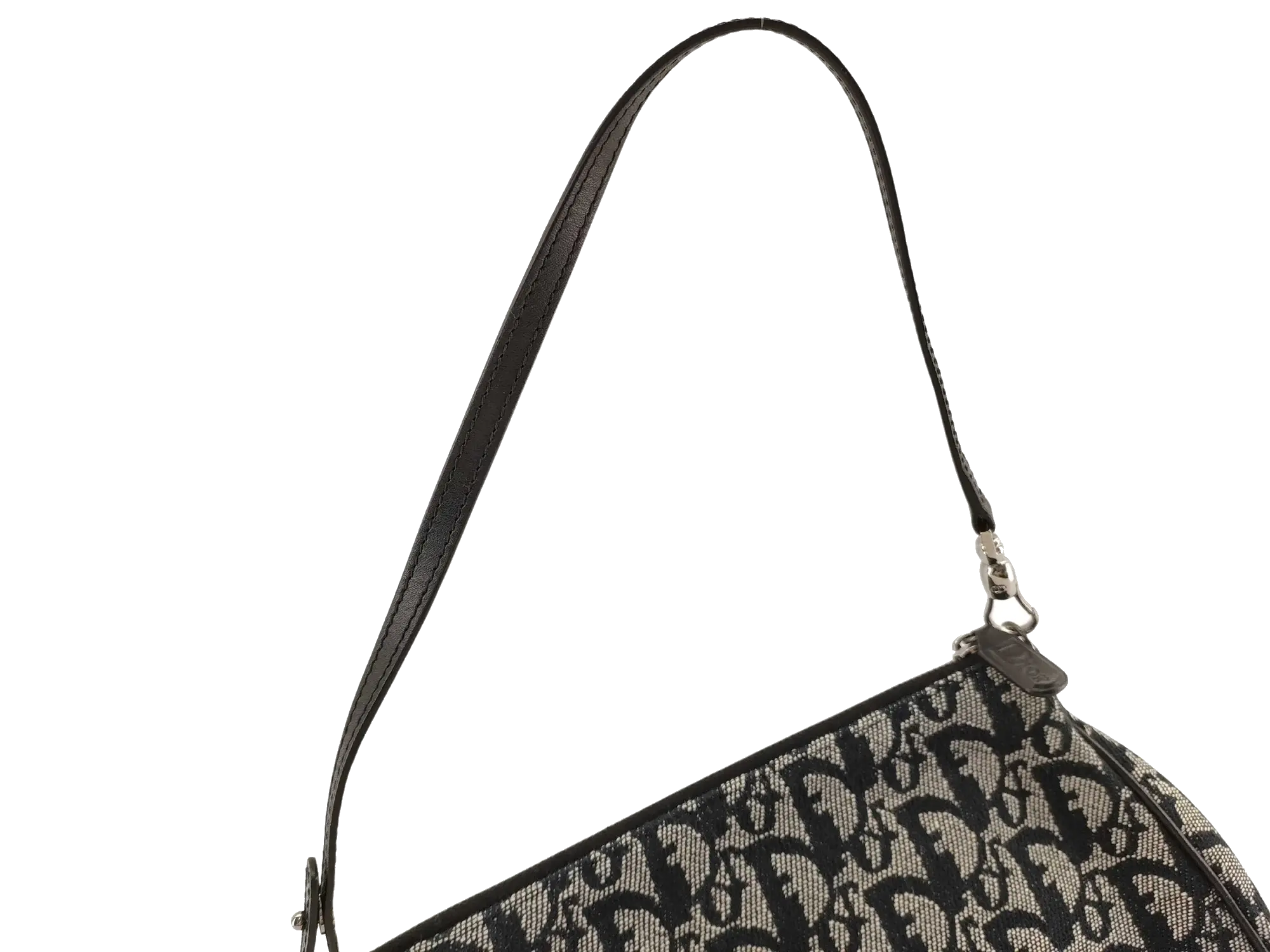 Pre-Loved Saddle Pochette Oblique Canvas Mini with Silver Hardware, Navy and Grey