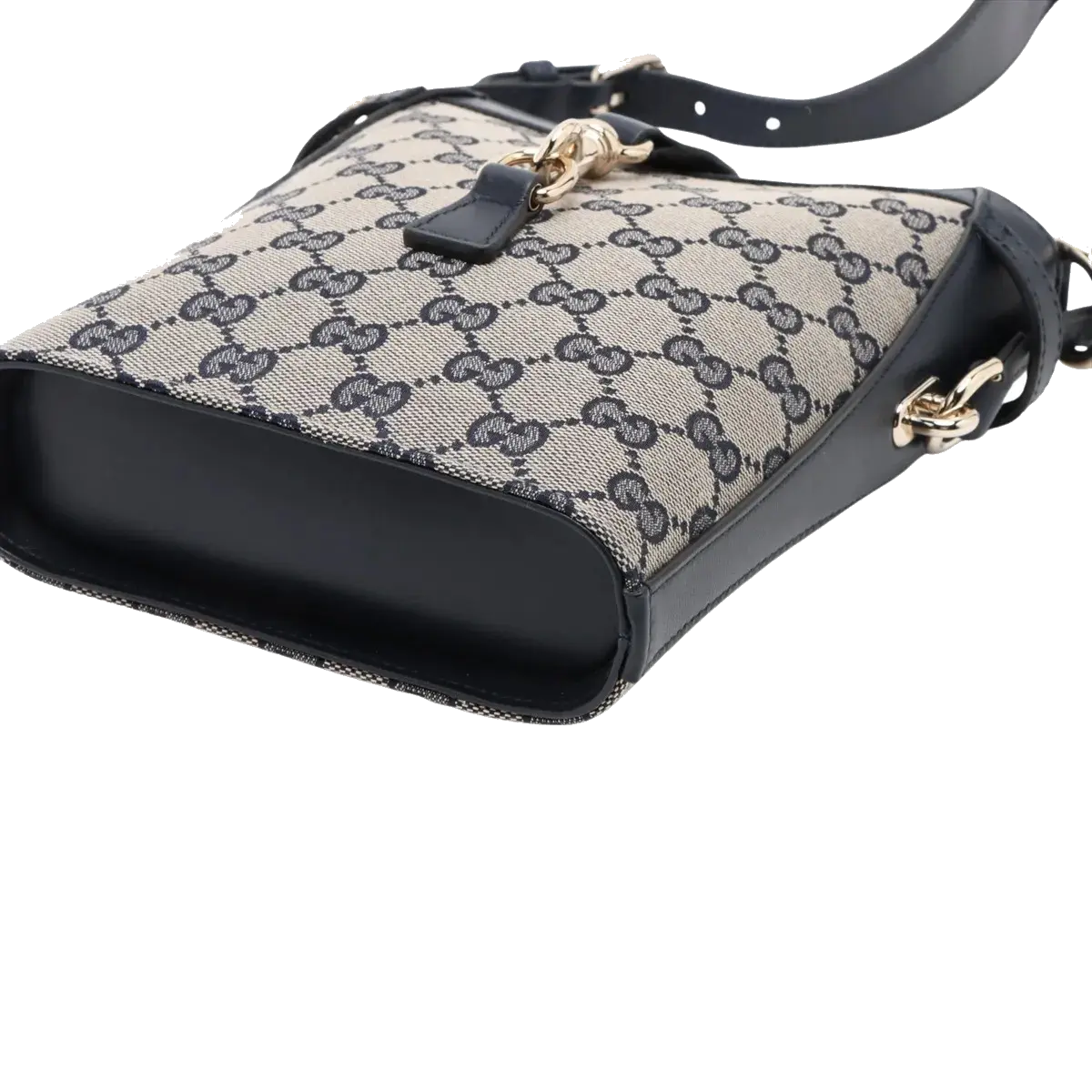 Pre-Loved GG Canvas Bucket Bag Crossbody Bag GG Monogram Coated Canvas Small with Gold Hardware, Beige and Navy