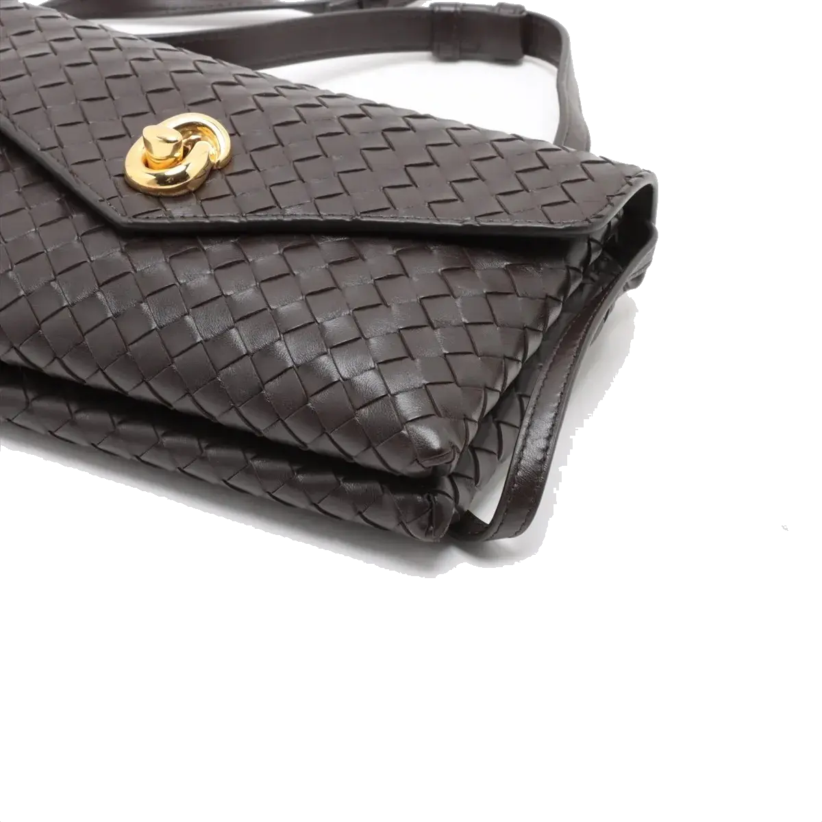 Pre-Loved Andiamo Crossbody Bag Intrecciato Leather Small with Gold Hardware, Dark Brown