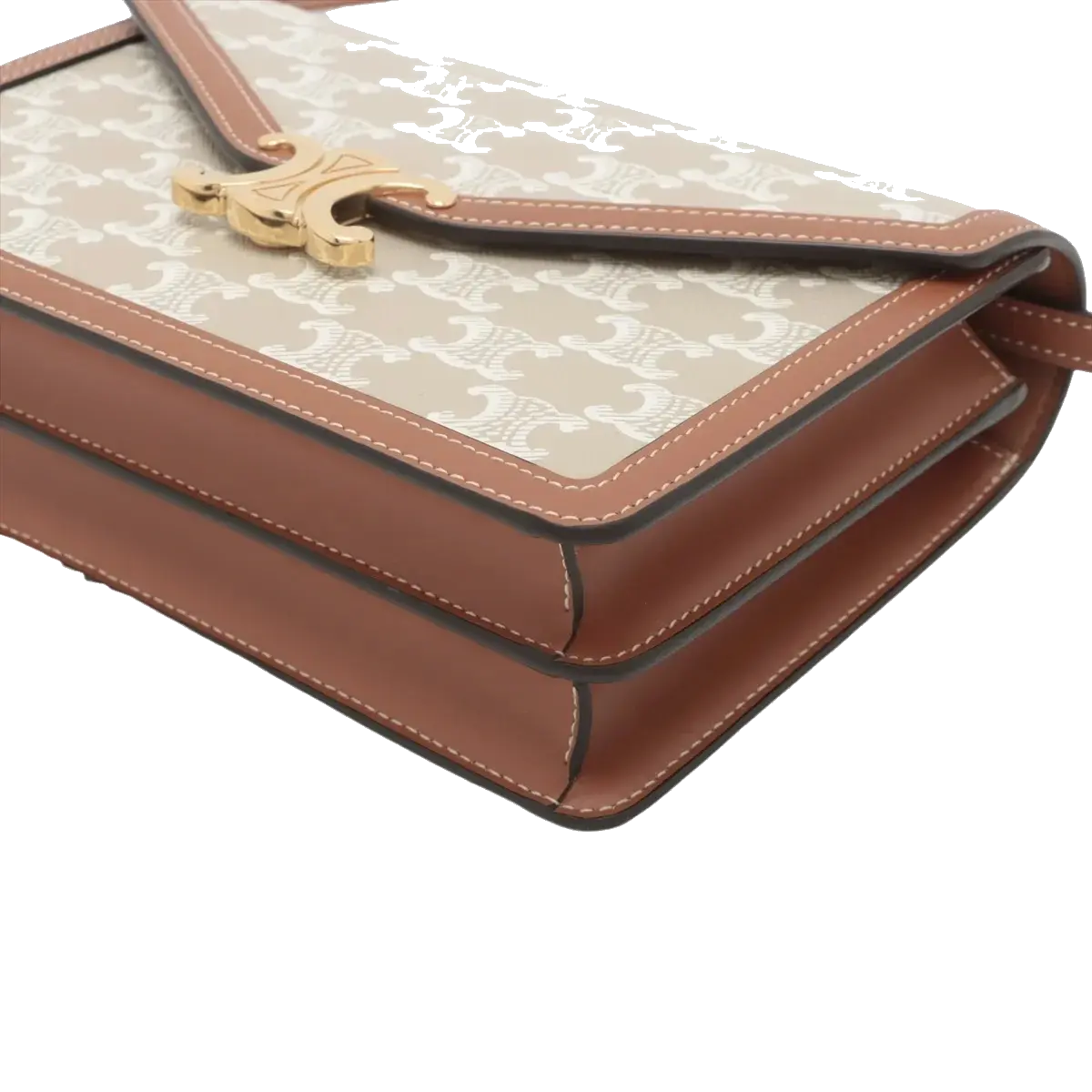 Pre-Loved Triomphe Wallet on Chain Crossbody Bag Triomphe Canvas with Gold Hardware, Beige and Tan