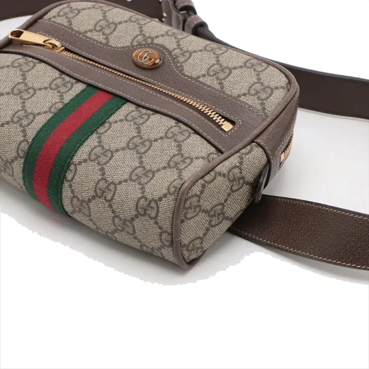 Pre-Loved Ophidia Belt Bag Monogram Coated Canvas Small with Gold Hardware, Beige Ebony